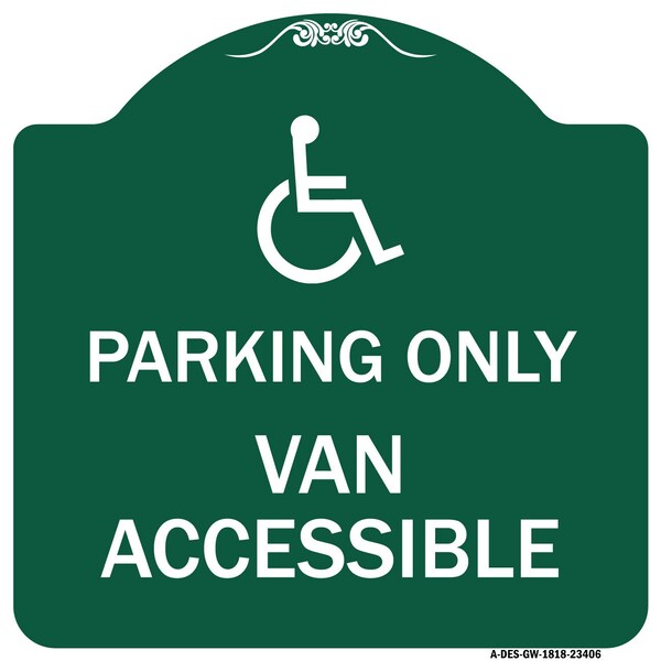 Parking Van Accessible W/ Graphic, Green & White Aluminum Sign, 18" x 18", GW-1818-23406
